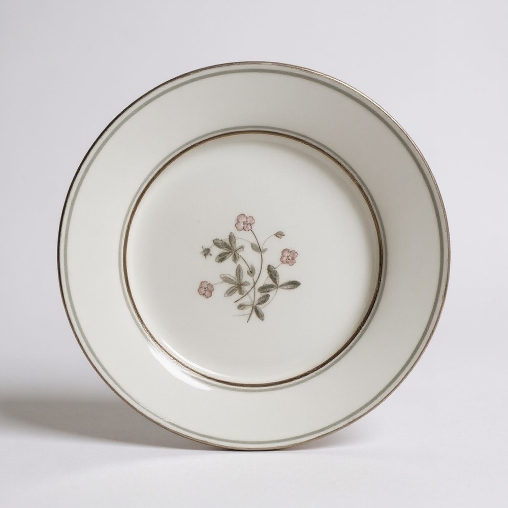 Three Plate Set Noritake China Duane Japan‎ Pink Flowers Gray Silver Trim